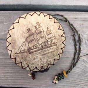 Vintage Small Coconut Shell Coin Purse Zipper Closure Beads Ship Vessel